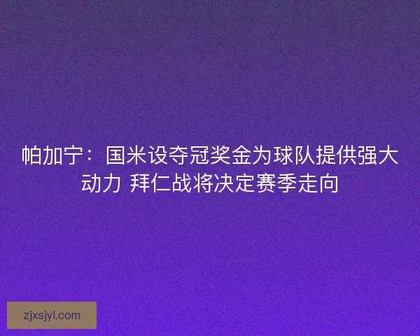 帕加宁：国米设夺冠奖金为球队提供强大动力 拜仁战将决定赛季走向